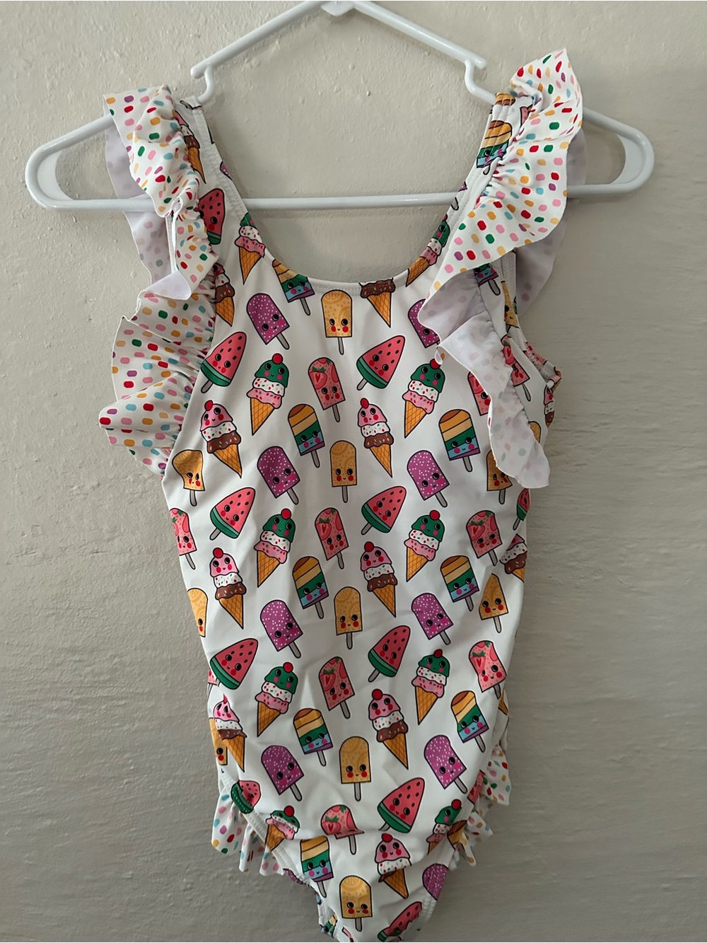 Lola + The Boys Girls White Ice Cream & Popsicle Ruffle One-Piece Swimsuit